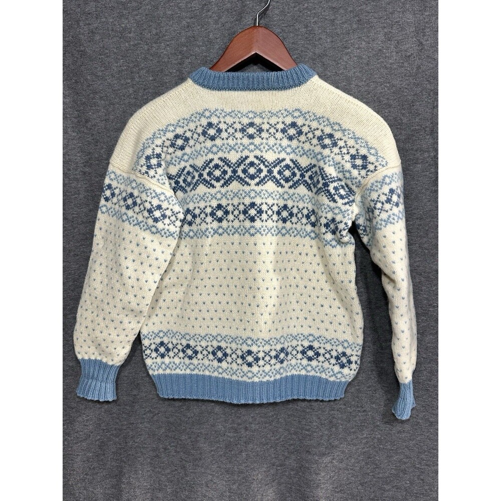 VTG Hand Made Nordic Fair Isle Wool Knit Cardigan Sweater Folk Blue XS Petite - Picture 6 of 9